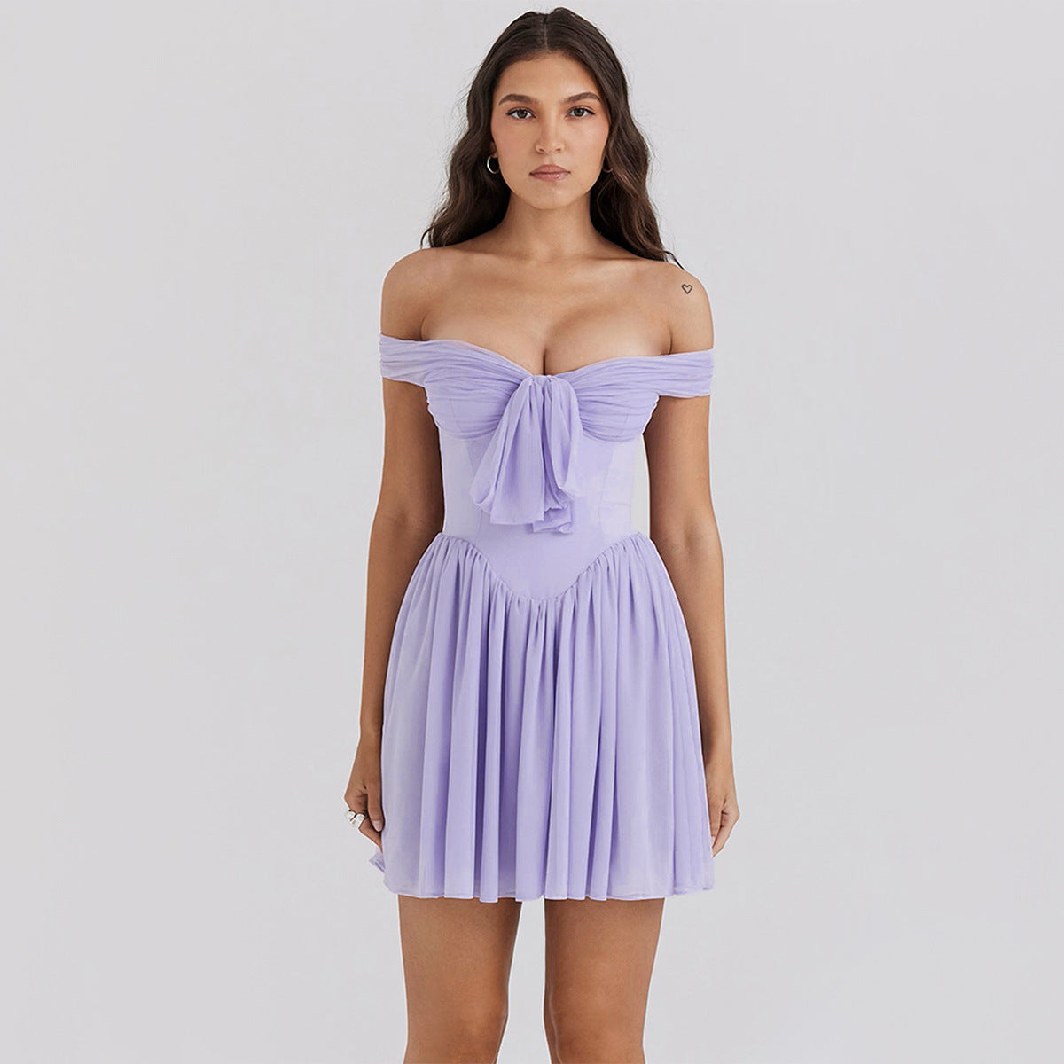 Women Clothing Sexy Dress Sexy Sexy Off Shoulder Mesh Tube Top Dress Women Purple Short Dress Violet