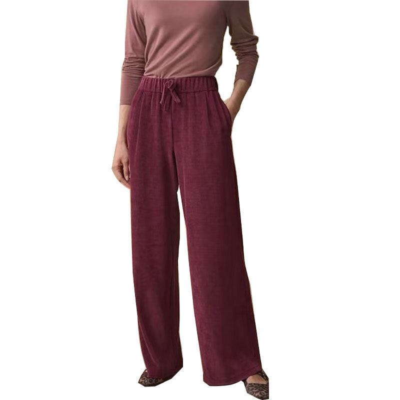 Women Solid Color Wide Casual Pants Burgundy