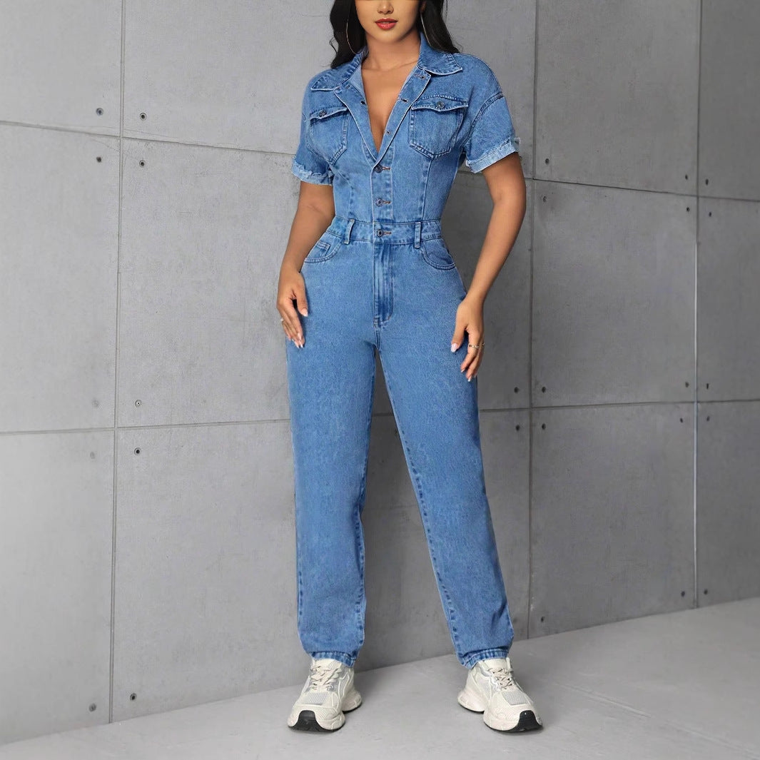 Women Clothing Casual Office Slim Fit Slimming One Piece Denim Trousers