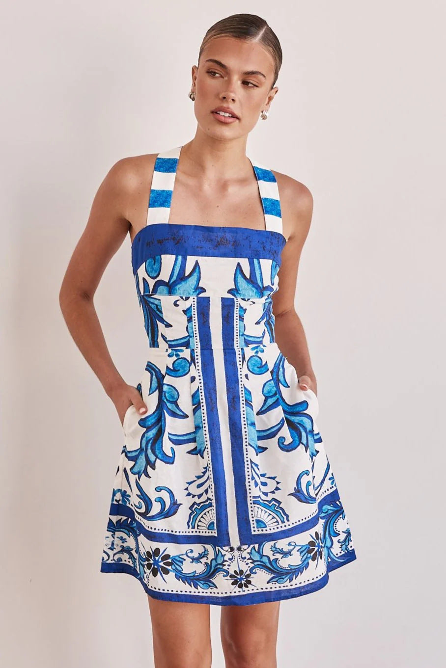 Summer Women Cami Dress Printed Suspender Blue