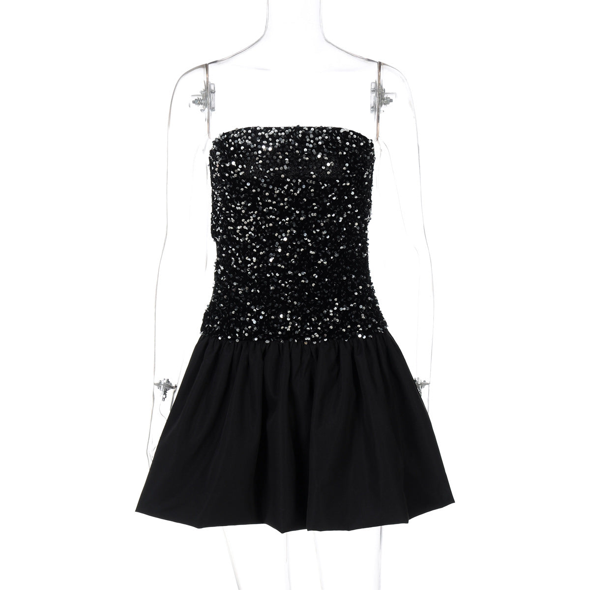 Women Clothing Spring Sexy off the Shoulder Tube Top Short Sequin Dress Women Black