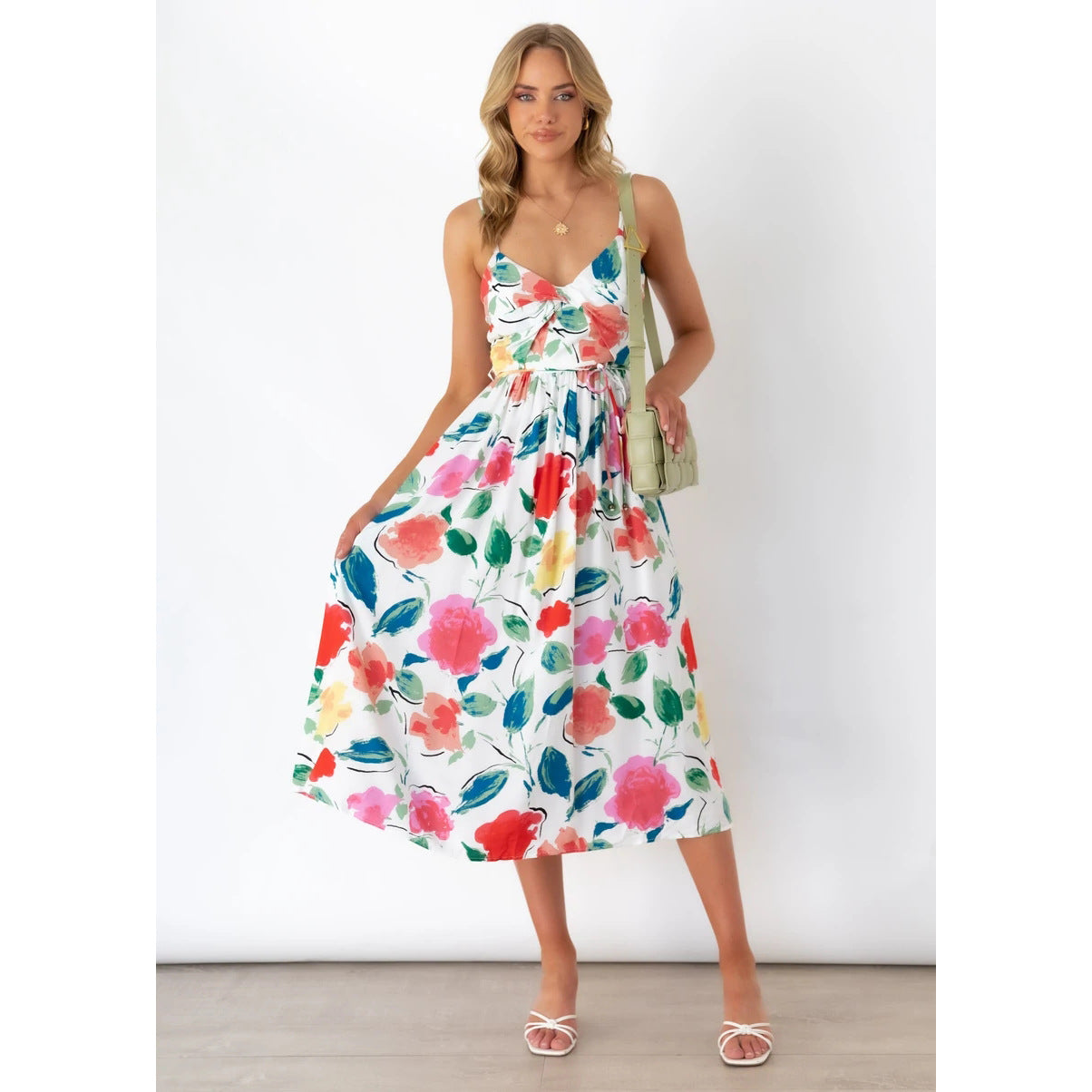 Spring Summer Fresh Sweet Digital Floral Printing Slip Dress