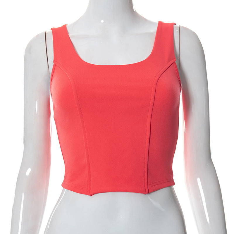 Women Clothing Spring Sleeveless Slim Fit Sports Tube Top Pink