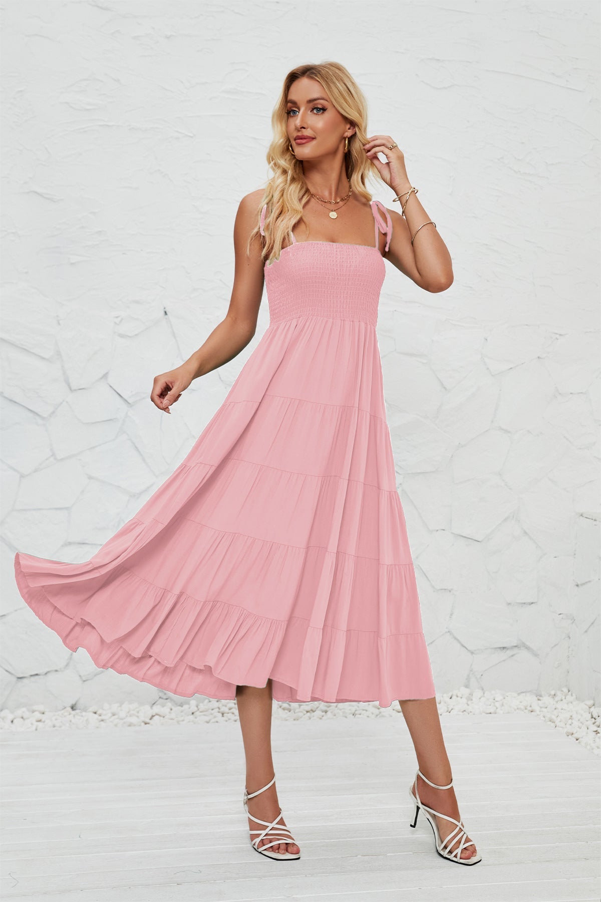 Summer Women Clothing Office Sleeveless Sexy Long Strap Dress Women Pink