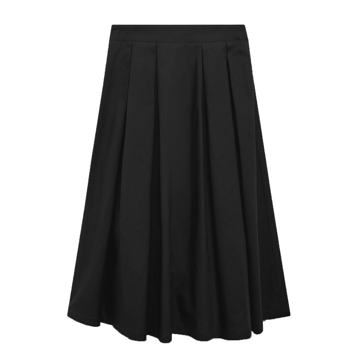 Women Clothing Autumn Winter Pleated Skirt High Waist Zipper Large Swing Skirt Elegant Midi Skirt Black