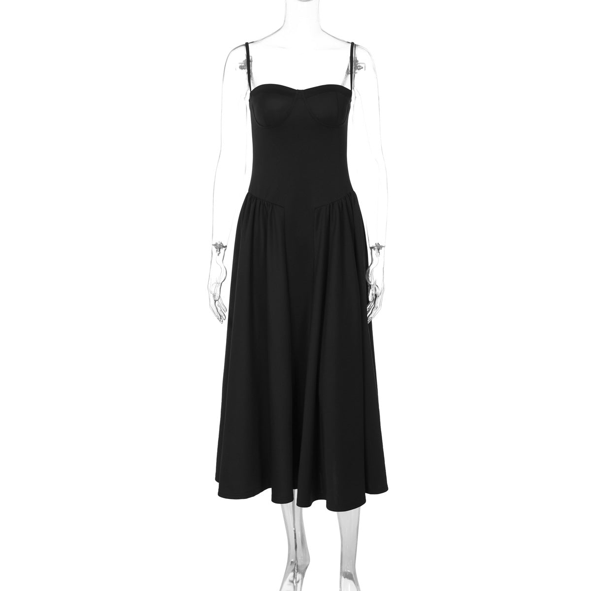 Women's Wear Autumn Winter Sexy Waist Trimming Slim Backless Sling Dress Black