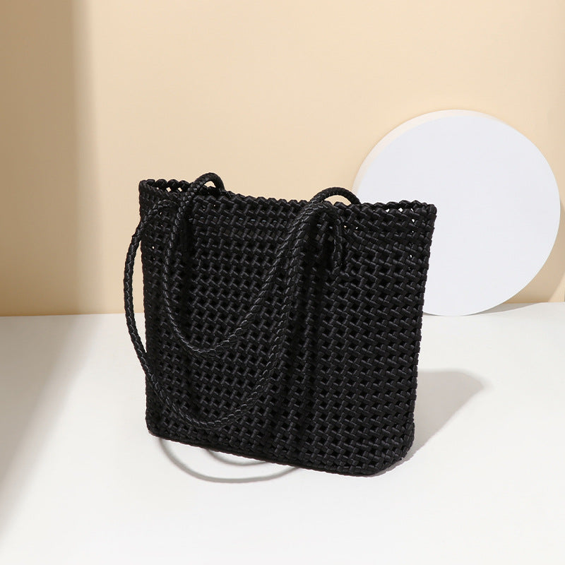 Woven Bag Large Capacity Harajuku Artistic Neutral Simple All Match Rhombus Drawstring Shoulder Tote Bag