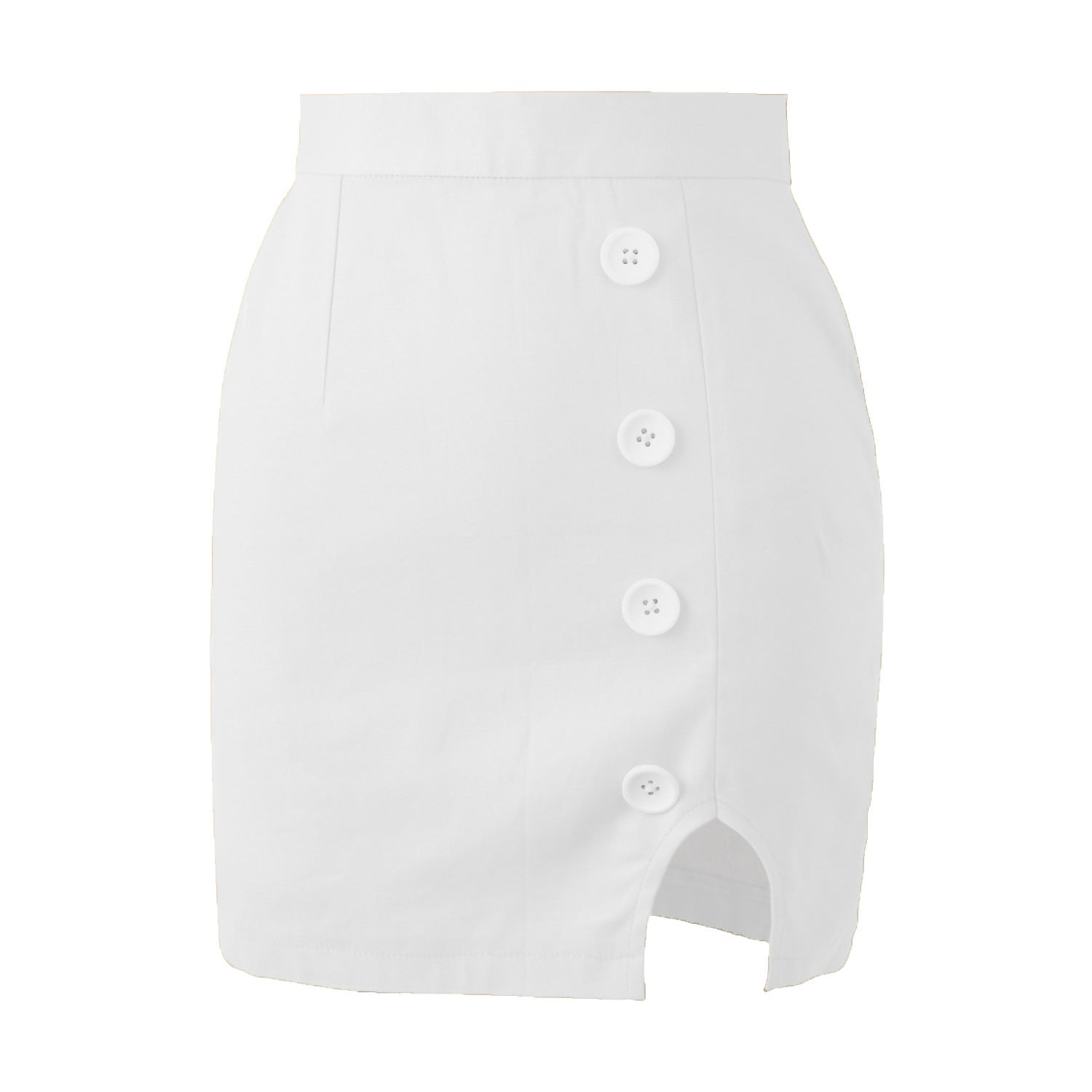 WomenSexy Sheath Slim A- line Skirt High Waist Button Split Solid Skirt Women White