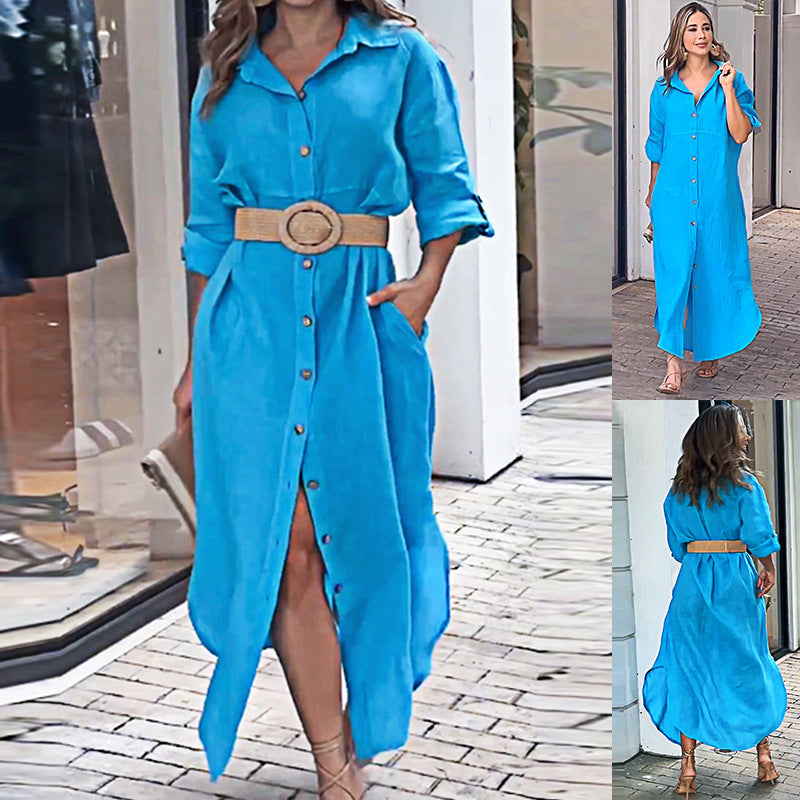 Summer Women Clothing Shirt Collar Button Dress for Women