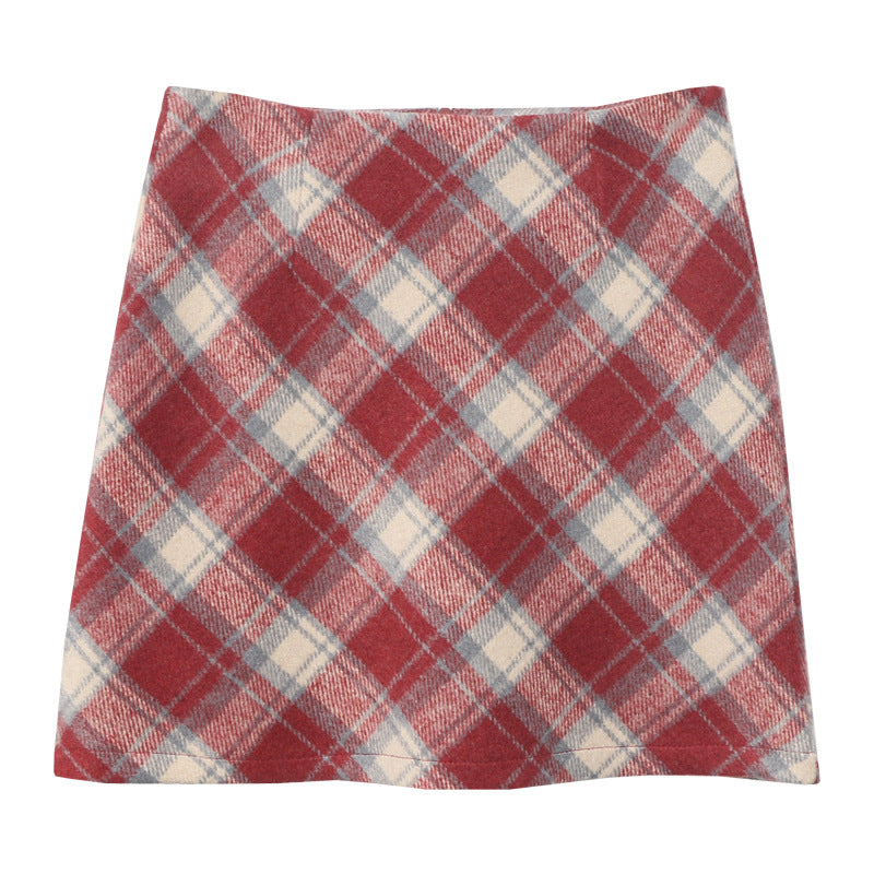 Volume Product Plaid Short Skirt Autumn Winter Woolen A Line High Waist Slimming Sheath Ant Exposure Skirt