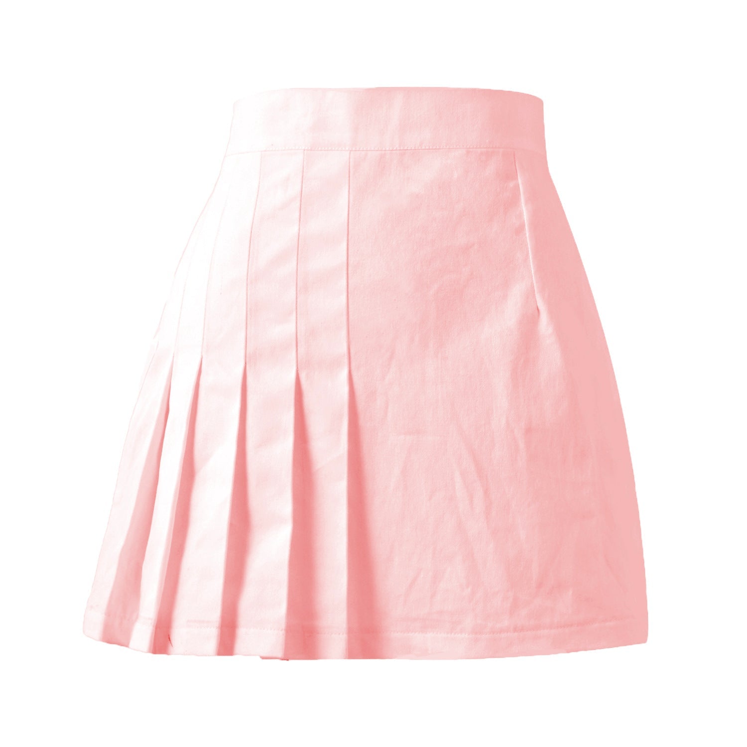 Summer Women All-Match Solid Color Pleated Skirt Students Skirt High Waist Zipper Skirt Pink