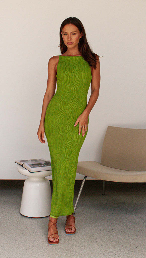 Women Clothing Spring Summer Elegant Solid Color Collar Slim Slim Sexy Maxi Dress Women Green