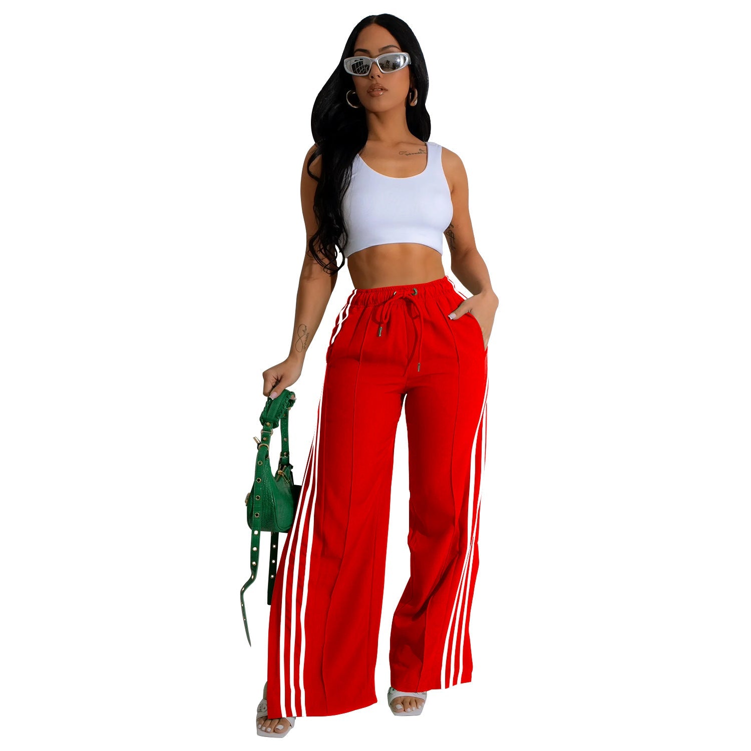 Women Wear Single Pants Solid Color Sports Pants Multicolor Red