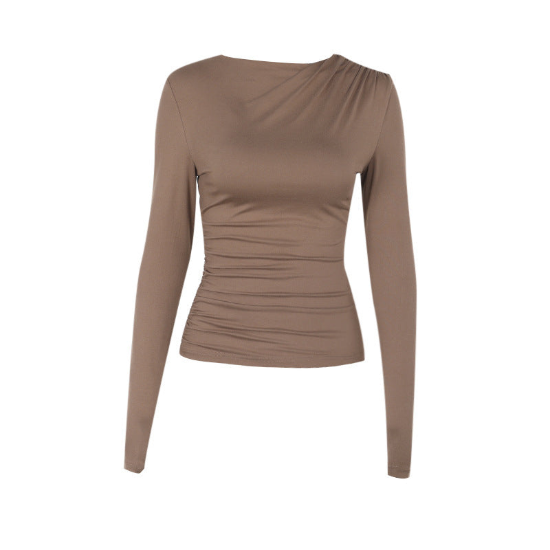 Autumn Simple Fashionable Elegant Slim Fit Twisted Neckline Long Sleeve Casual Top Women