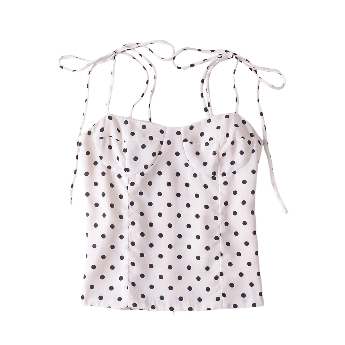 Vintage Court Polka Dot Printed Chiffon Camisole French Square Collar Sexy Slim Fit Small Top Point