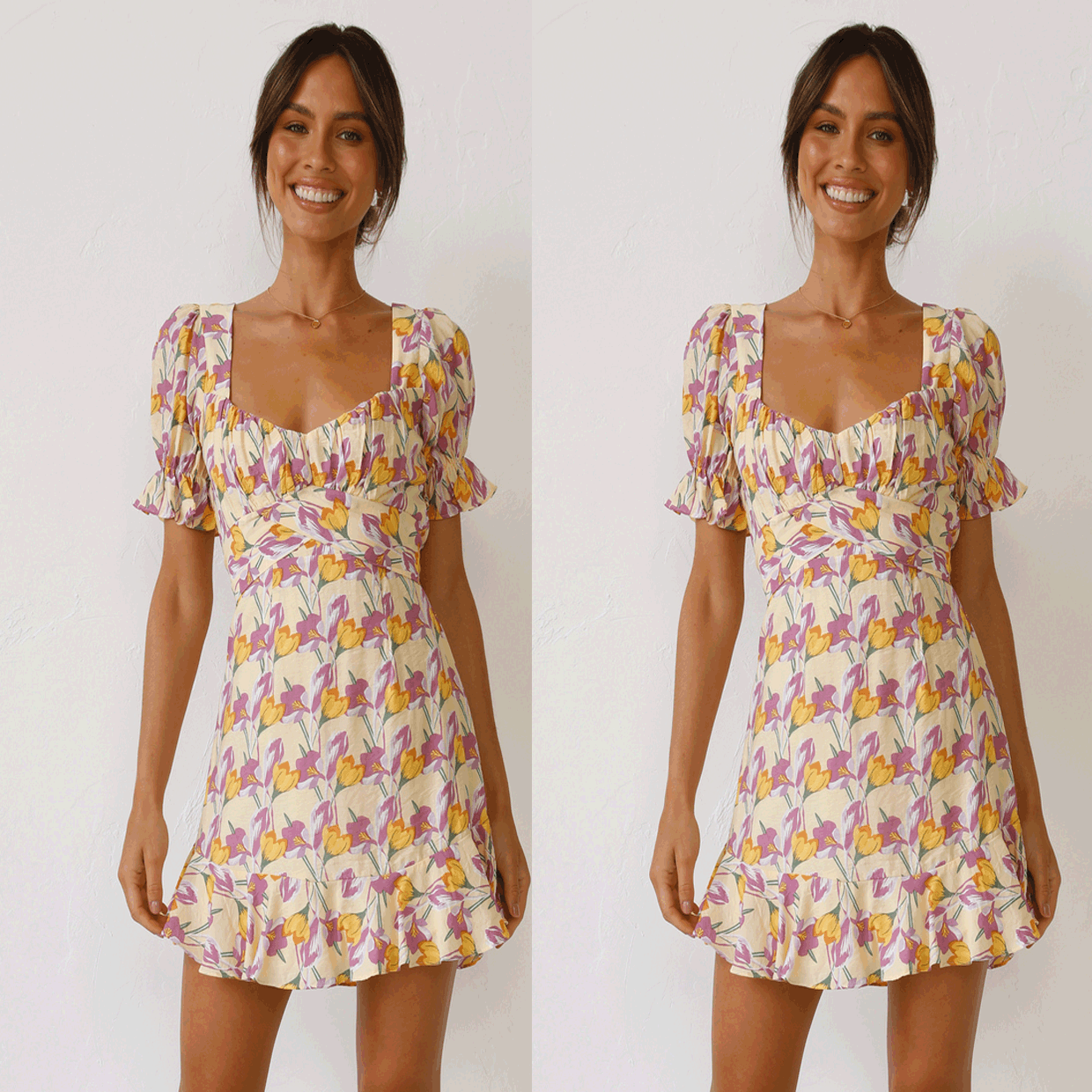 Spring Summer Digital Floral Print Fresh Sweet A- line Short Dress