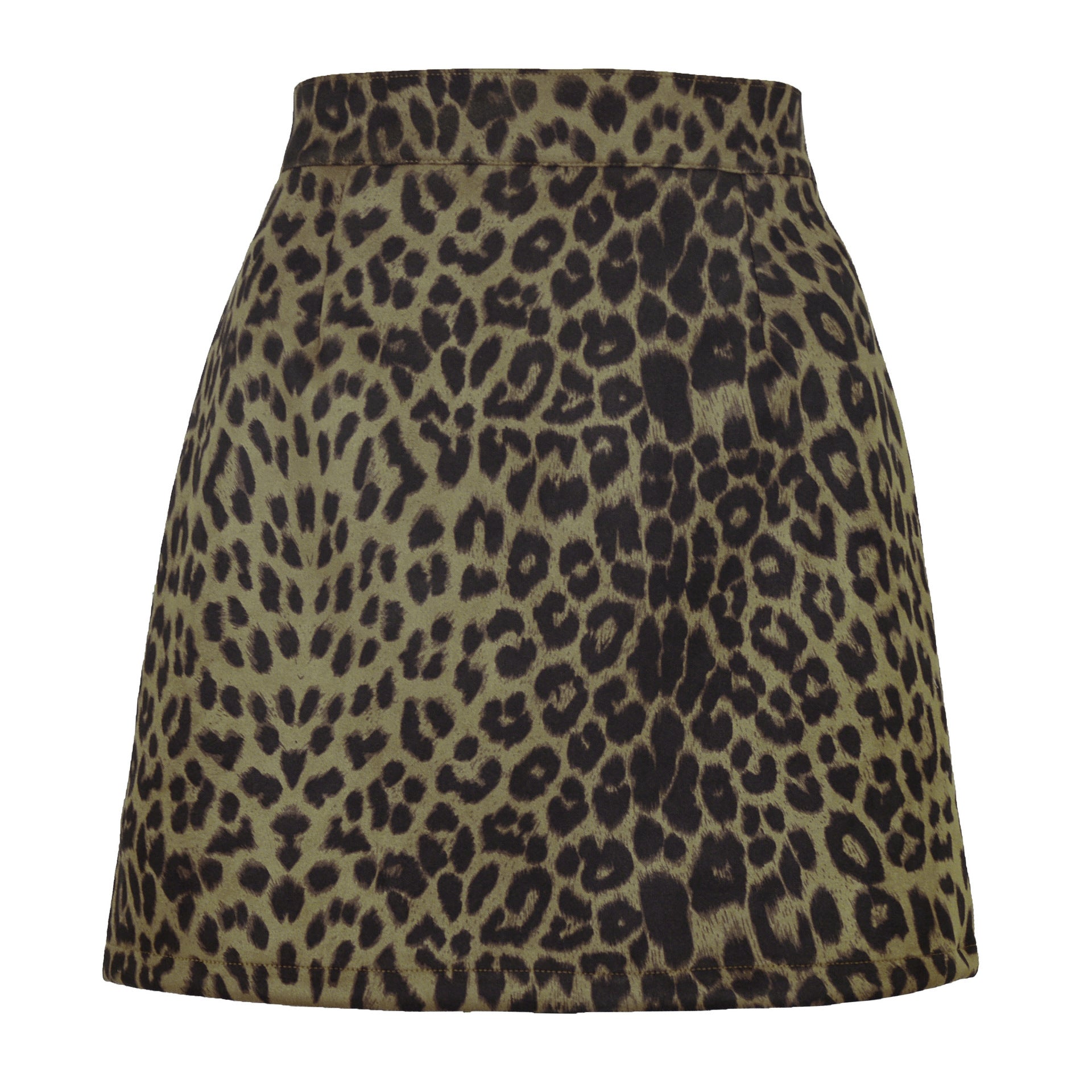 Women Clothing Suede Hip Skirt High Waist Zipper Autumn Winter A line Solid Skirt Women Leopard Print Dark Green