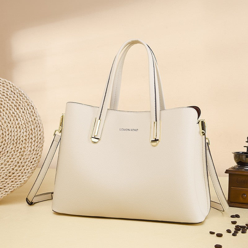 Women Handbags Large Capacity Shoulder Bag Elegant Soft Leather Mother Bag Office Women Bag Crossbody One Size Ivory