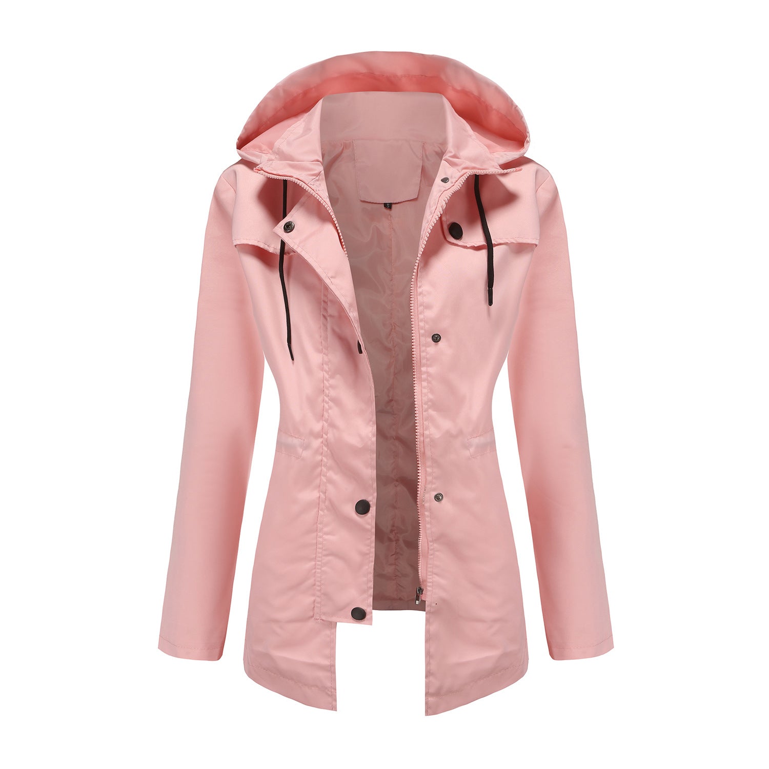 Windbreaker Women Women Mid Length Cardigan Hooded Coat Outdoor Raincoat Pink