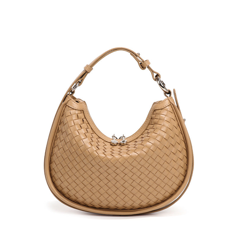 Woven Bag Women Woven Bag Idle Soft Leather Textured Oval Saddle Hand Carrying Selenodont Bag One Size Apricot