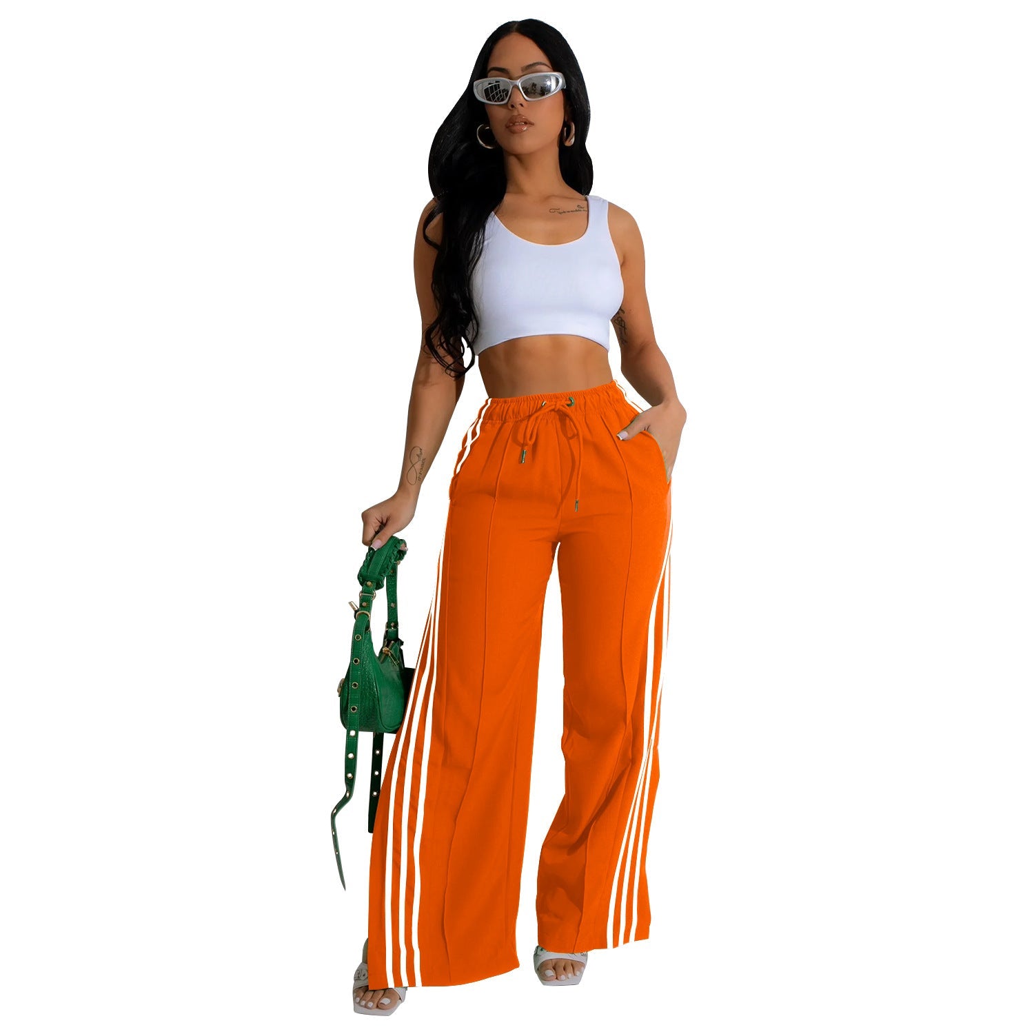 Women Wear Single Pants Solid Color Sports Pants Multicolor Orange