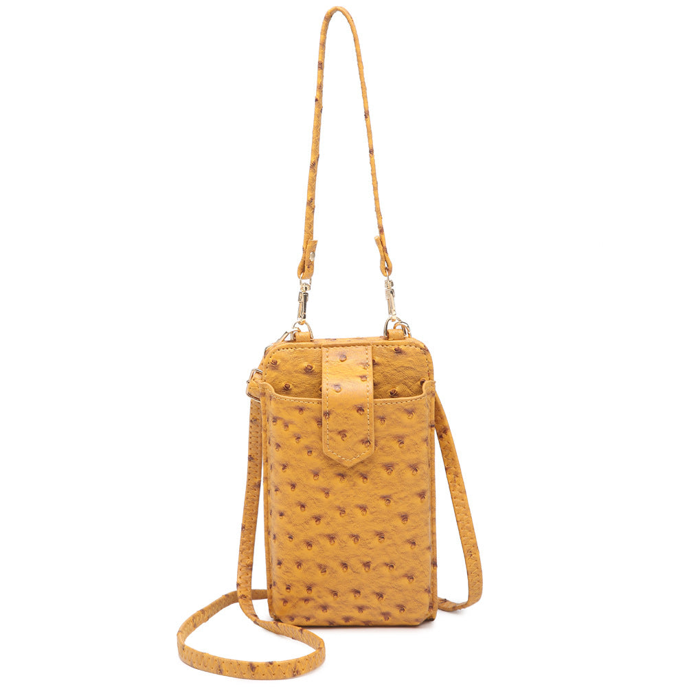 Women Bags Mobile Phone Bag Snake Pattern Ostrich Grain Shoulder Messenger Bag One Size Ostrich Grain Yellow