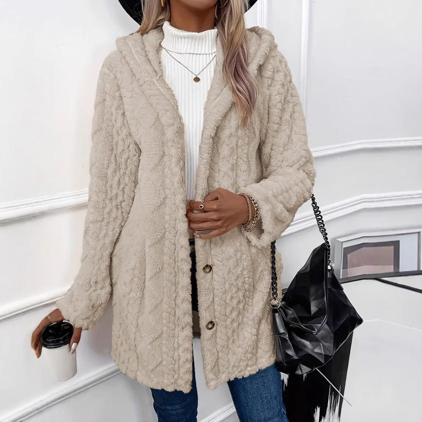 Women Clothing Personalized Lambswool Casual Fashionable Jacket Apricot