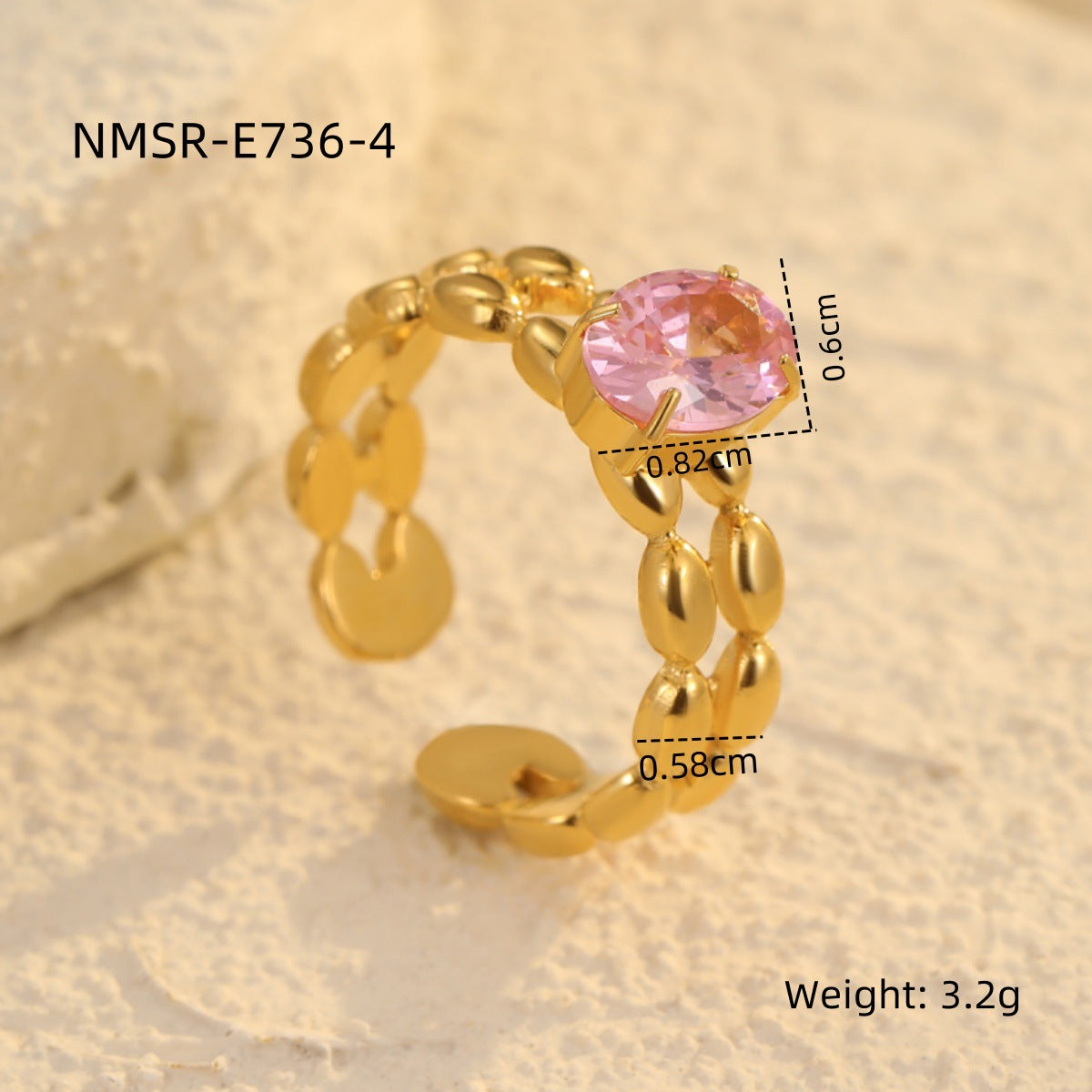 Wild Inlaid Zircon Stainless Steel Ring Non Fading Women 18K Gold Plating Titanium Steel Ornament One Size Pink