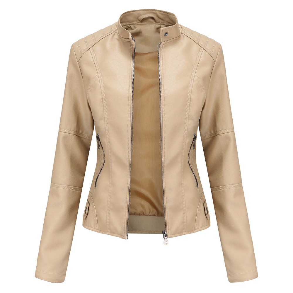 Women Autumn And Winter Solid Color Short Jacket Apricot