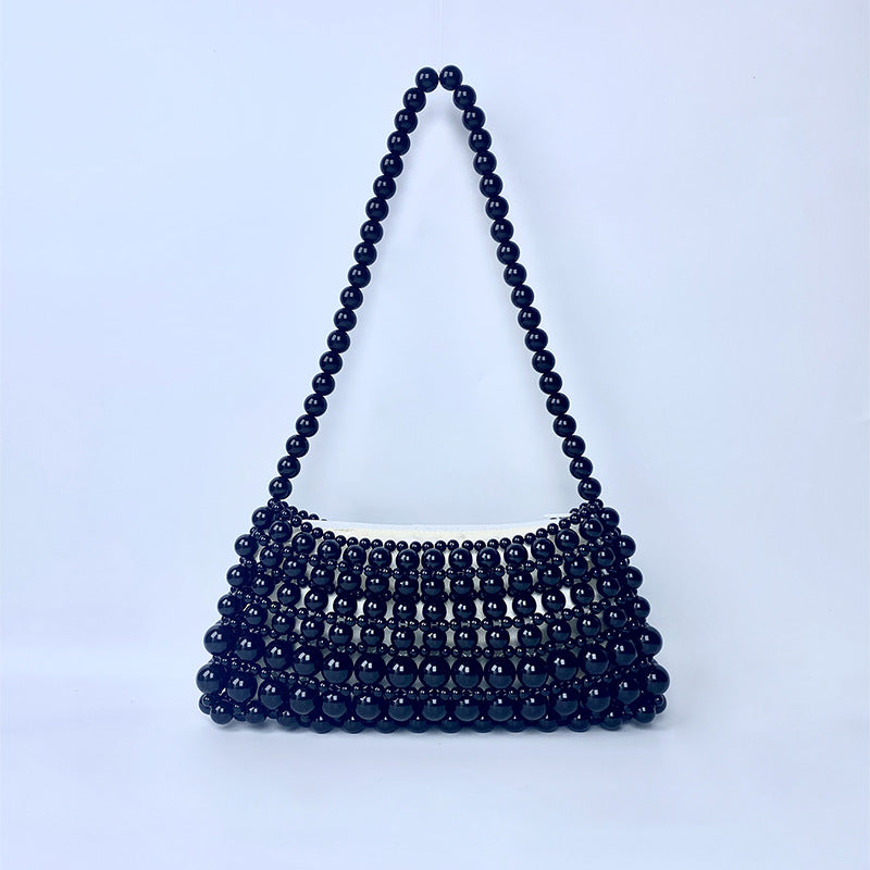 Vintage Pearl Chain Hand Woven Beads Underarm Special Interest Design Simple Portable Shopping Small Handbags