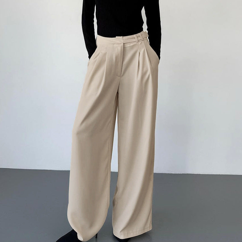 Spring Summer Casual Khaki Match Loose High Waist Wide Leg Pants Retro Office Pocket Work Pant for Women