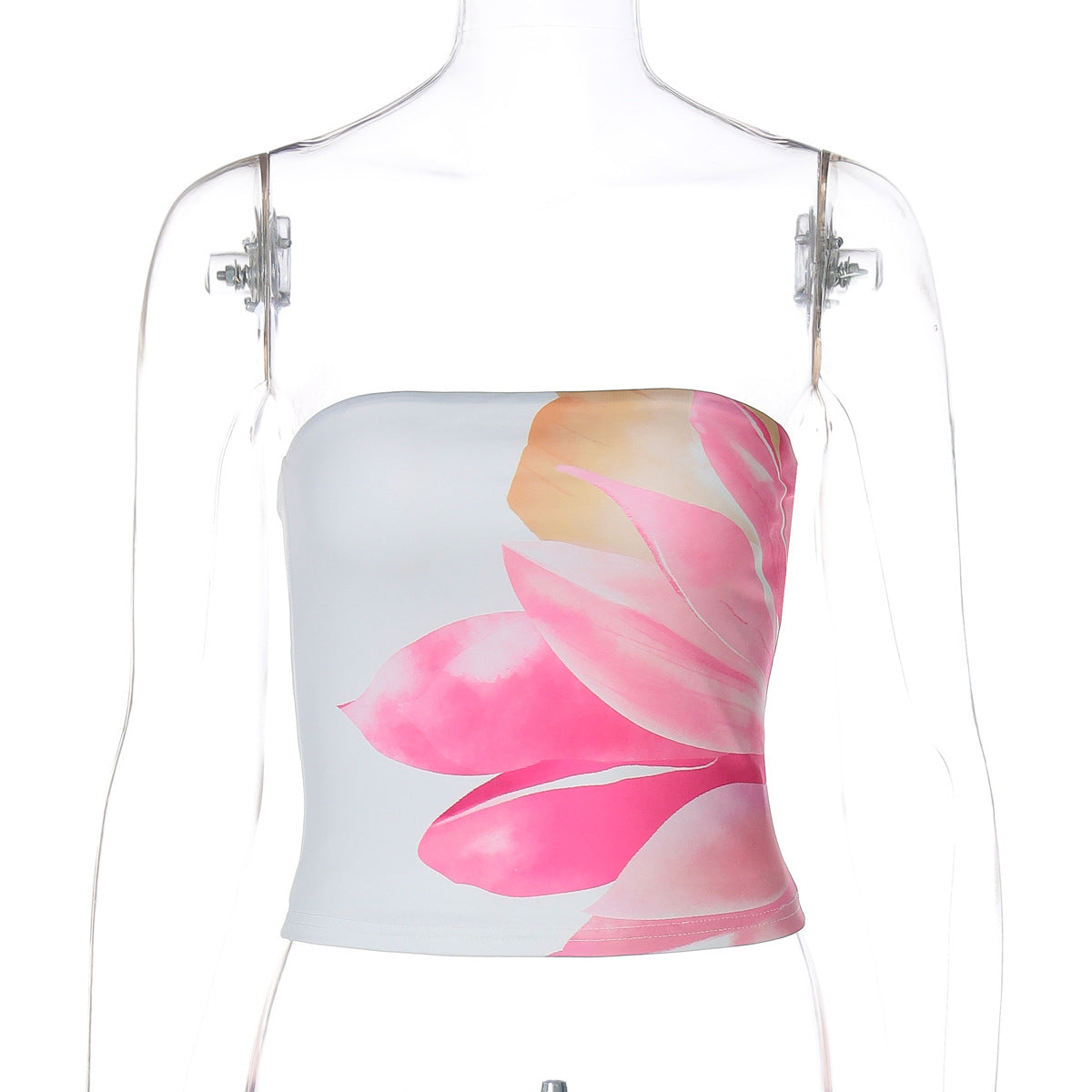 Women Clothing Spring Summer Sexy Digital Printing Tube Top Crop Tight Fitting Vest White