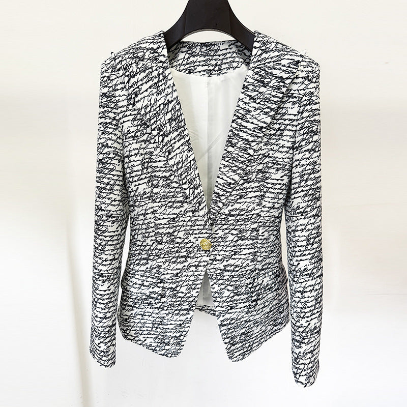 Spring Series English Letter Graphic Printing One Button Slim Blazer Jacket