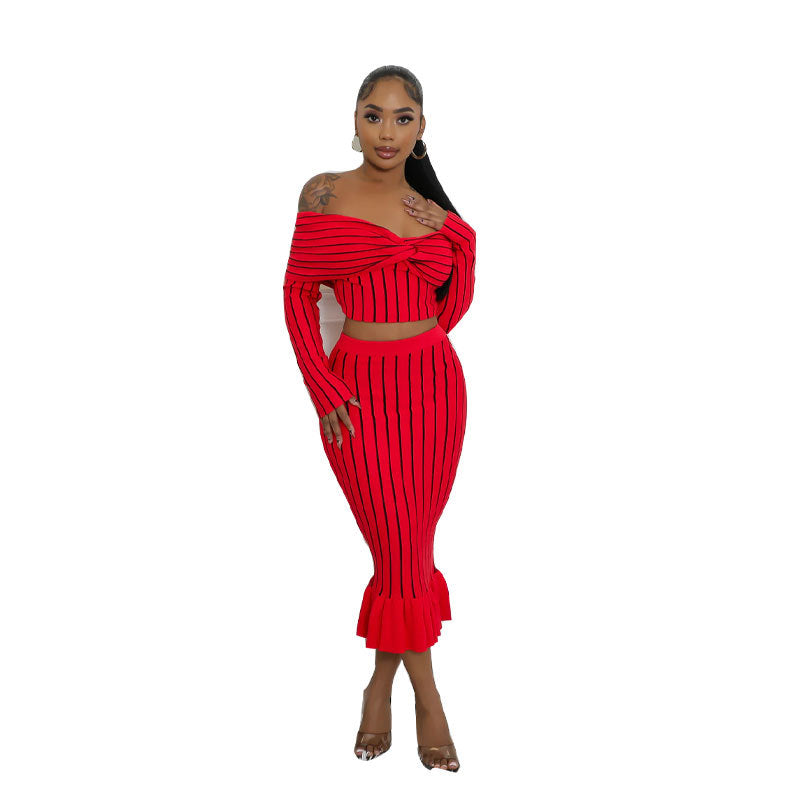 Women Clothing Advanced Hip Skirt Casual Skirt Office off Shoulder Women Skirt Set Red