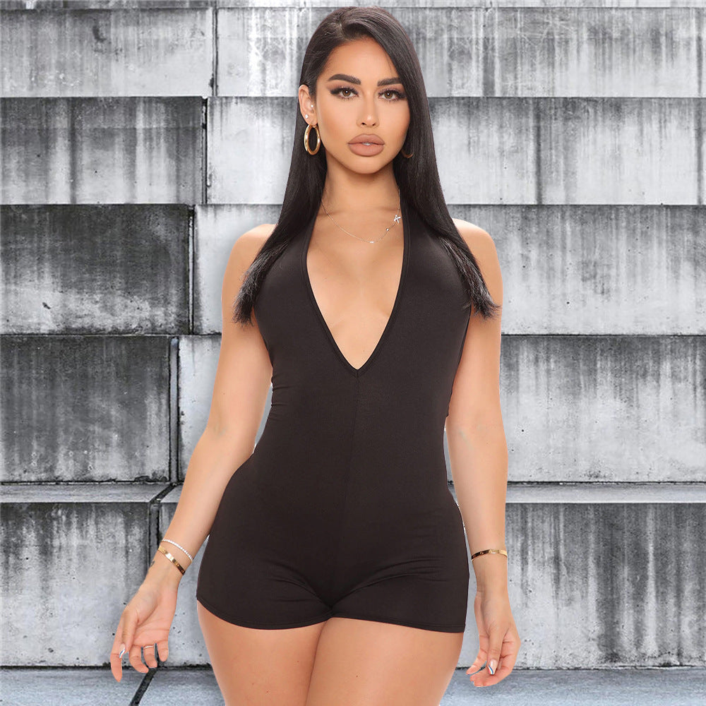 Summer Women Clothing Sexy V neck Tight Halter Backless Jumpsuit