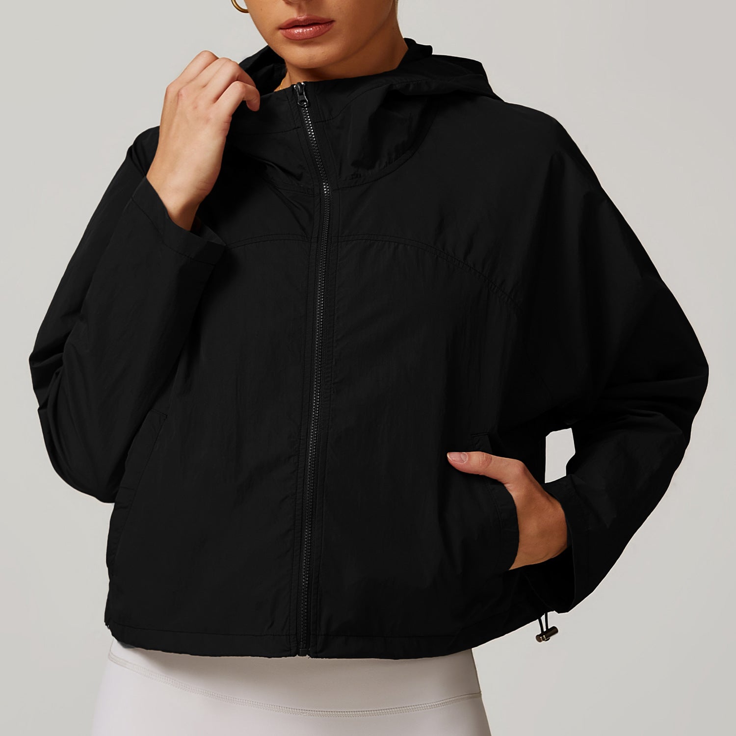 Zipper Quick Drying Hooded Jacket Women Windproof Comfortable Running Sports Outdoor Fitness Jacket