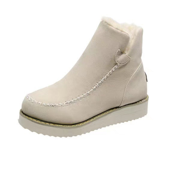 Women Boots Winter Ladies Platform Cotton Padded Boots Solid Color Slip on Warm Booties Ivory