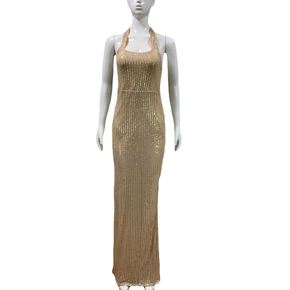 Women Clothing Split Sequ Dress Evening Maxi Dress Women Gold Sequin Rhinestone