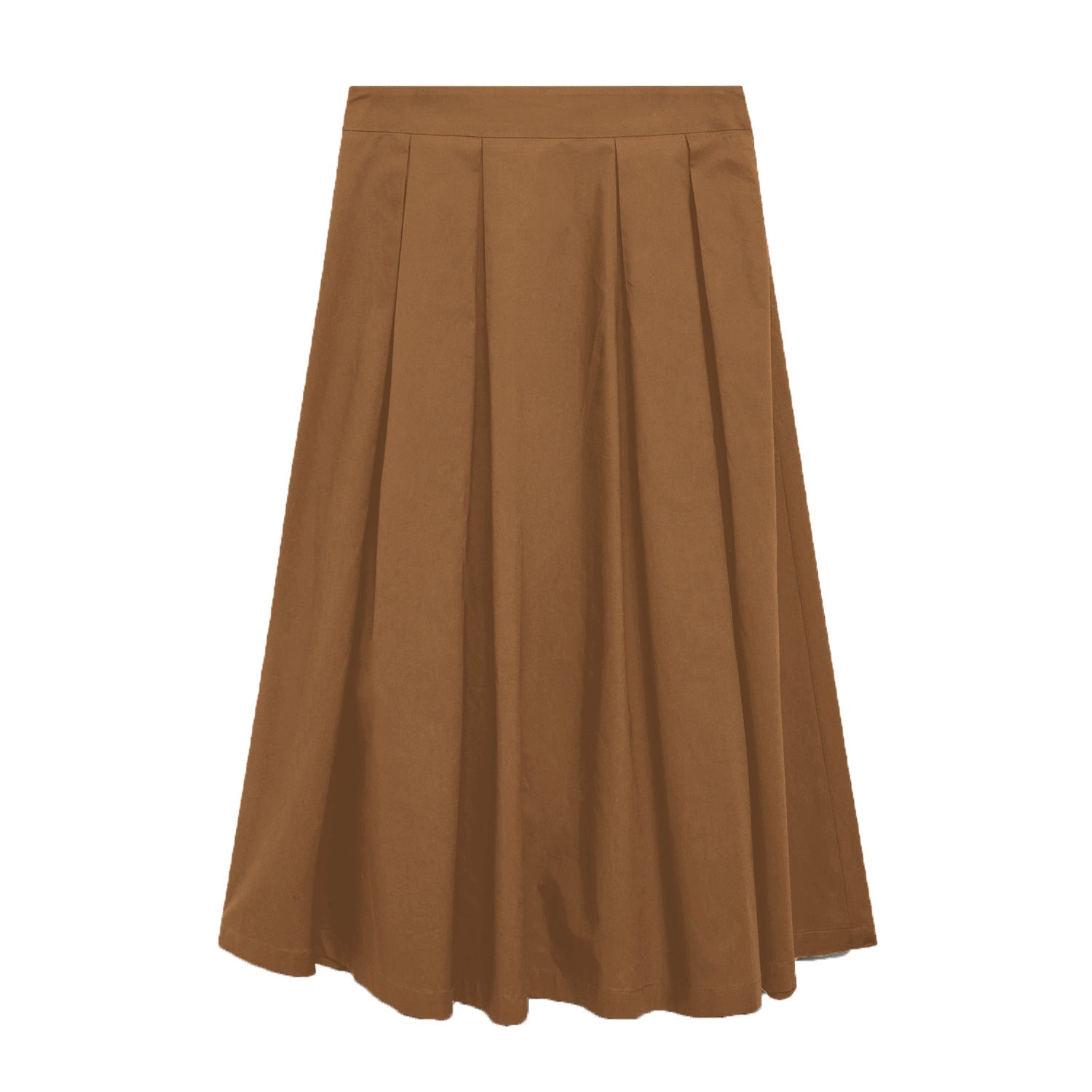 Women Clothing Autumn Winter Pleated Skirt High Waist Zipper Large Swing Skirt Elegant Midi Skirt Brown