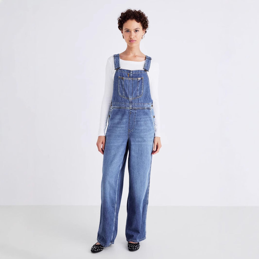 Supply Casual Loose Denim Suspender Pants Women