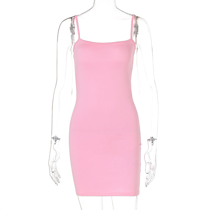 Summer Sexy Sleeveless Slim Fit Backless Sheath Dress Women Clothing Pink