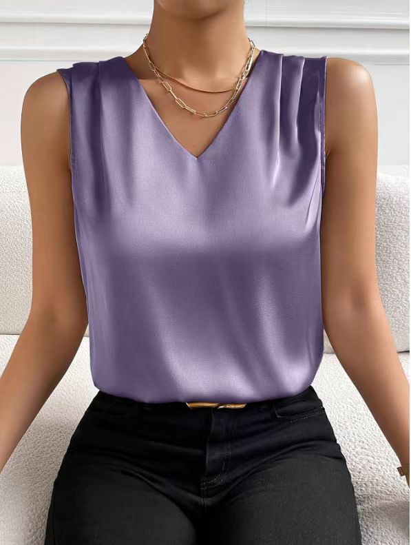 Women Satin Tank Top Office Vest Bottoming Top Purple