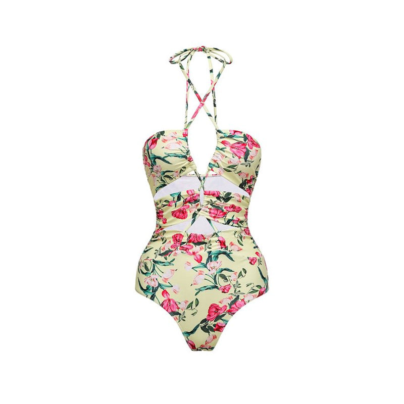 Vintage Floral Strap Hollow Out Cutout out Swimsuit Swimsuit