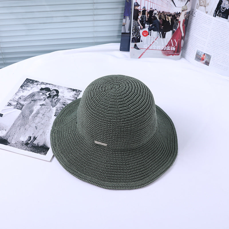 Women Autumn Thin Casual Fisherman Hat Sun Proof Simple Hat Face Covering Crochet Hollow Out Cutout Cap One Size Green