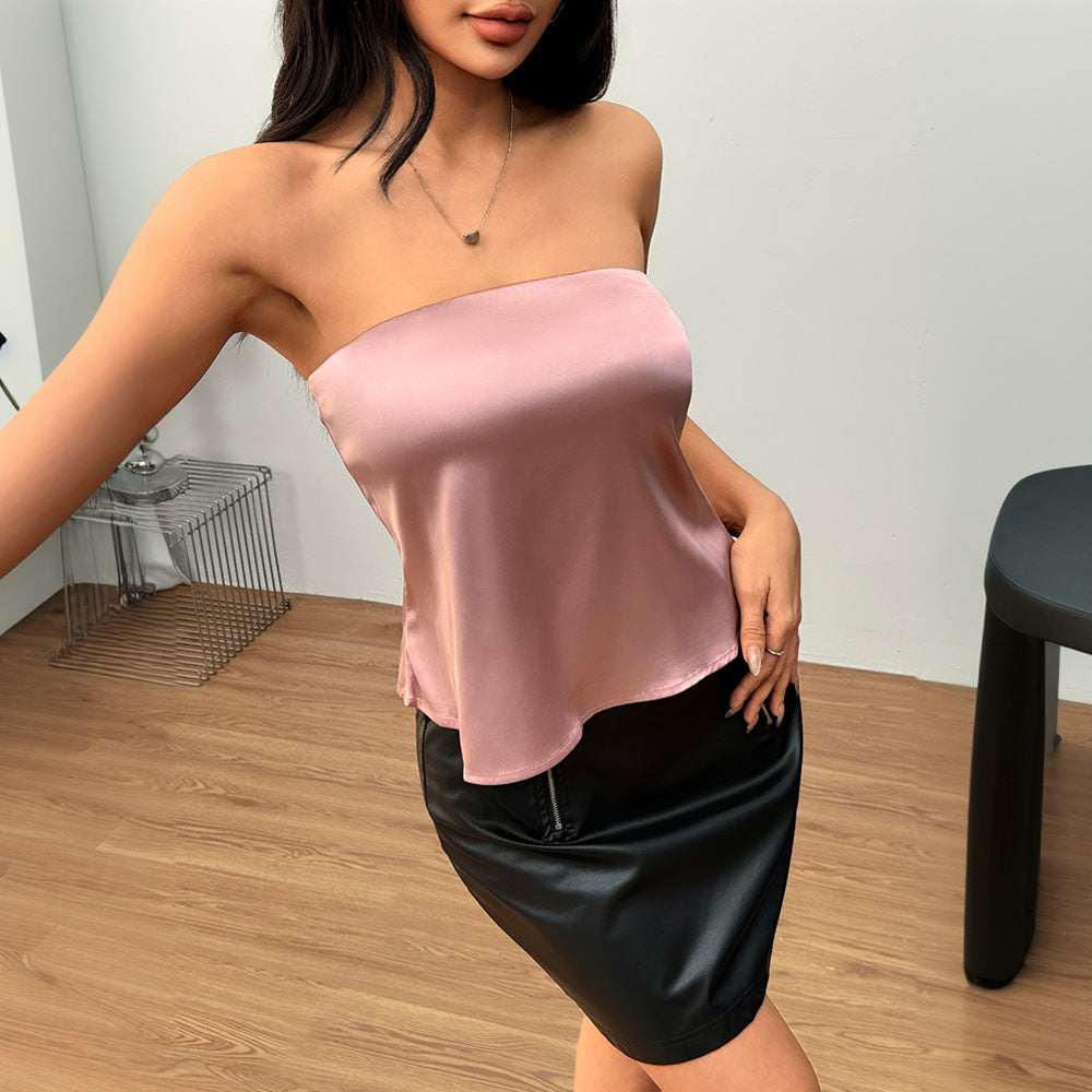 Women Clothing Spring Summer Sexy Socialite Tube Top Short Sleeveless Top