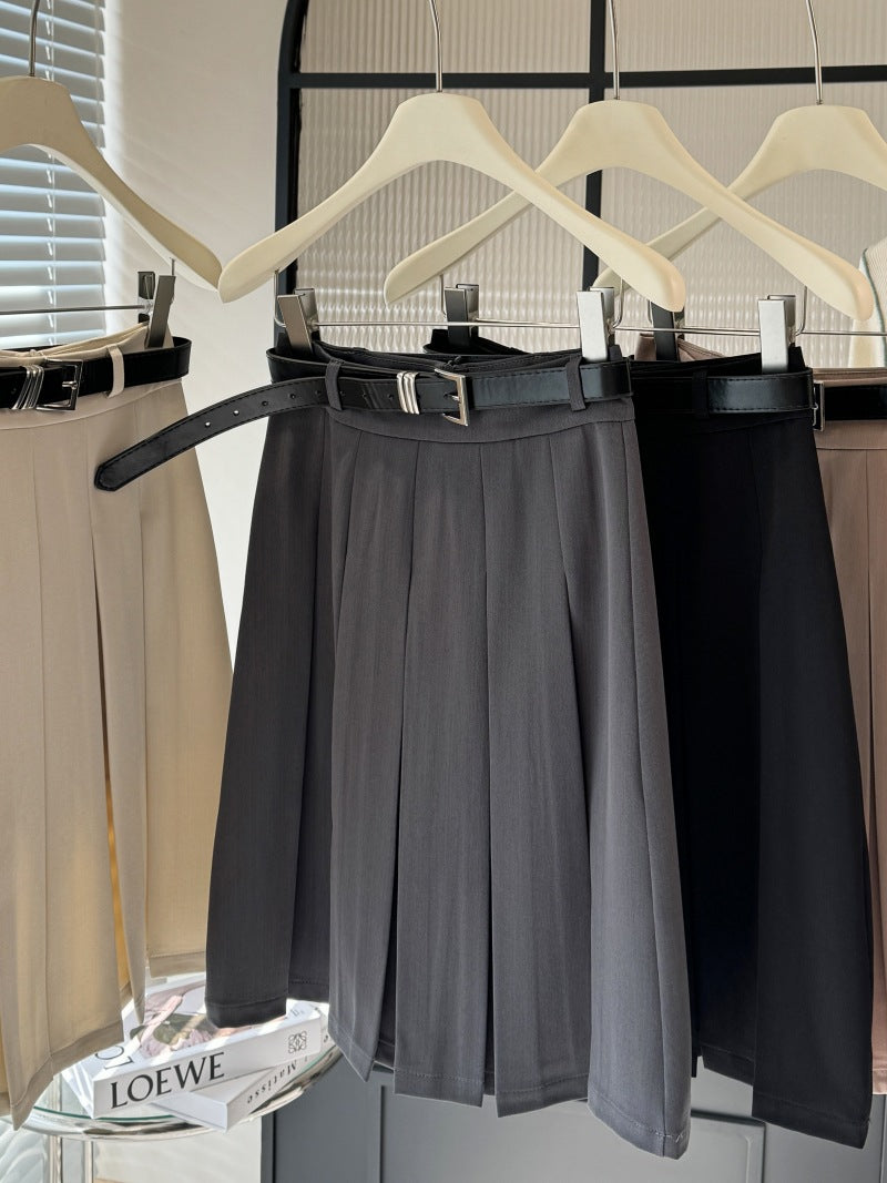 Women Summer Gray High Waist All Matching A line Skirt Umbrella Skirt Pleated Skirt Gray