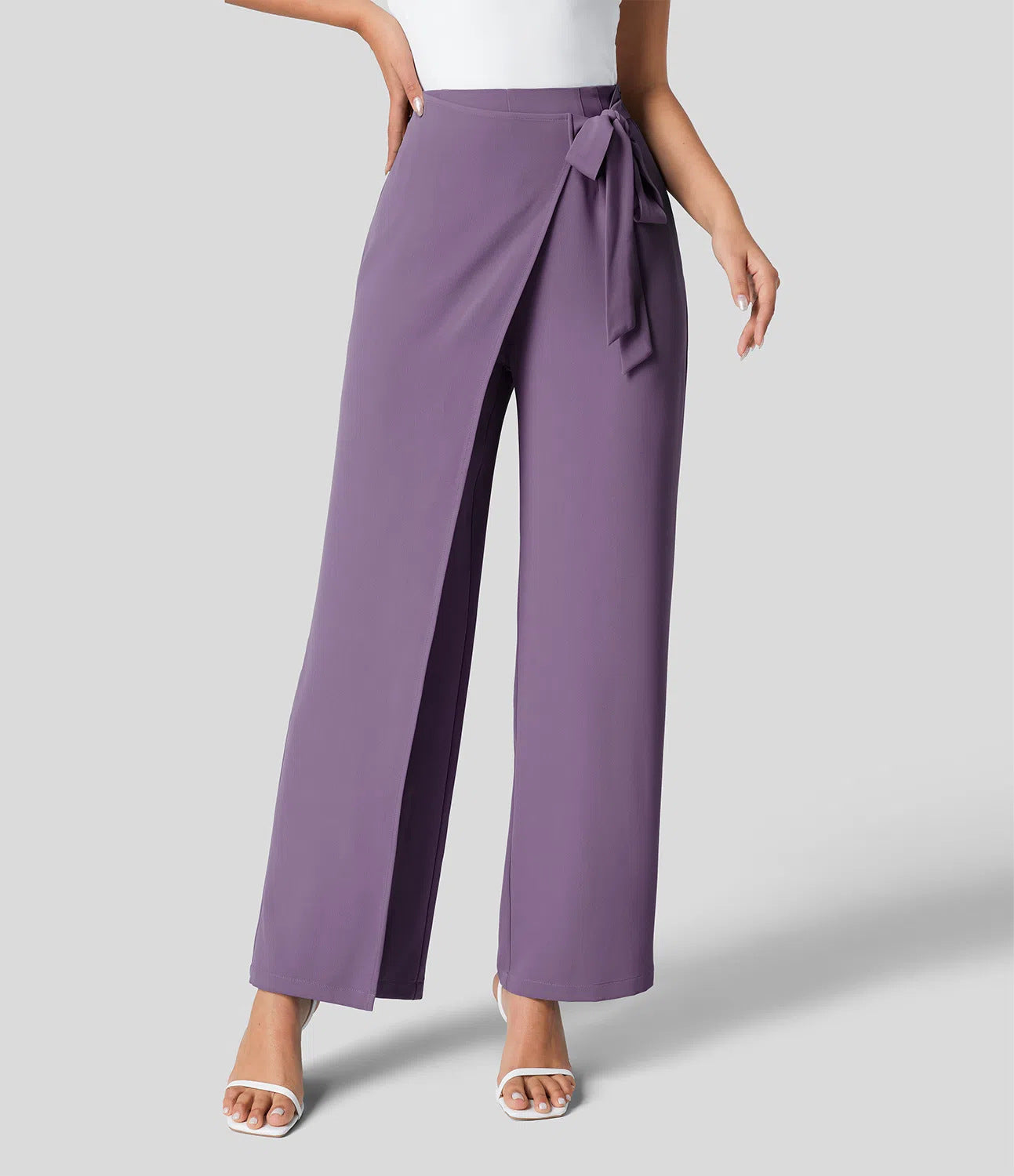 Workwear Women Work Pant Casual Texture Wide Leg Professional Trousers Belt Pants Purple