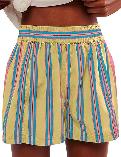 Spring Summer Women Clothes Shorts Striped Casual Shorts Women Pants Yellow