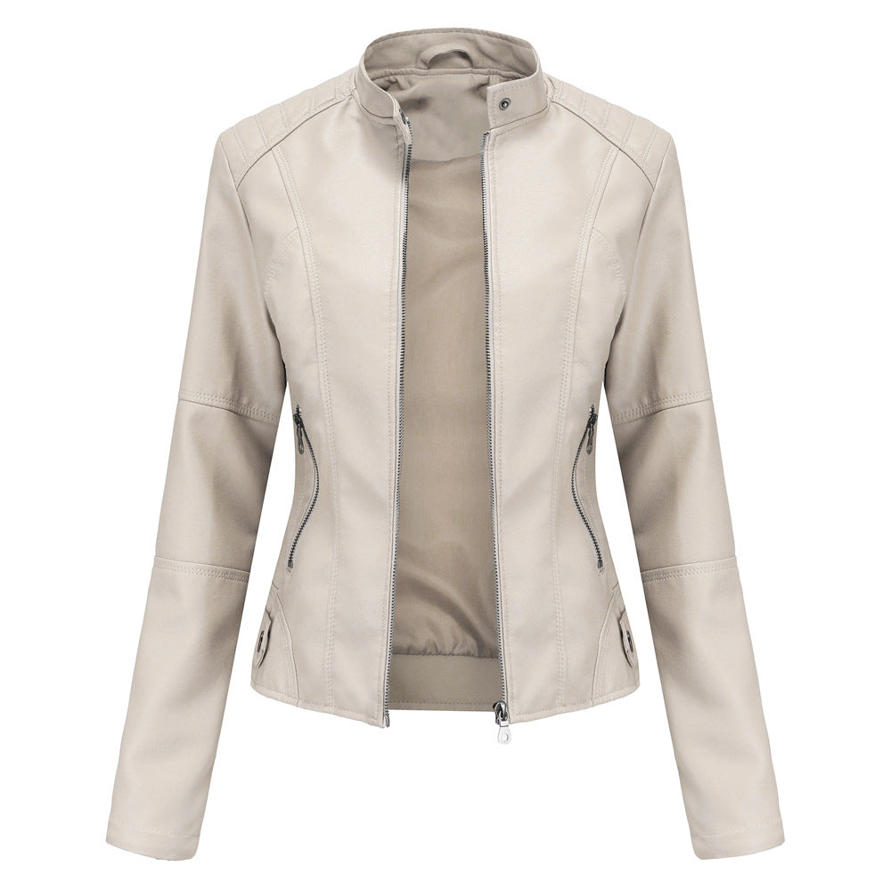 Women Autumn And Winter Solid Color Short Jacket Ivory