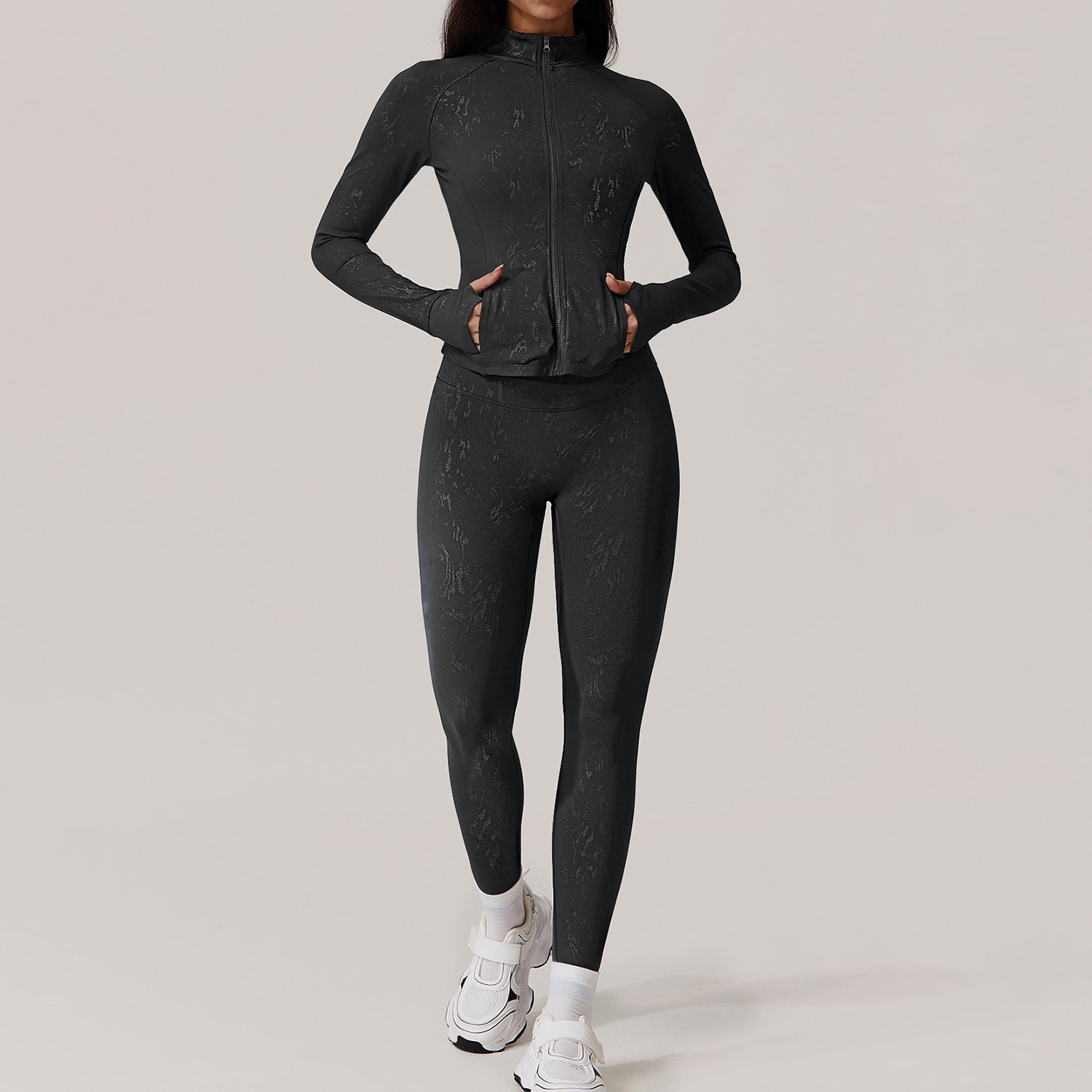 Yoga Clothes High Grade Women Outdoor Training Running Sports Long Sleeved Fitness Clothes Two Piece Sets High-Grade Black Trousers Jacket